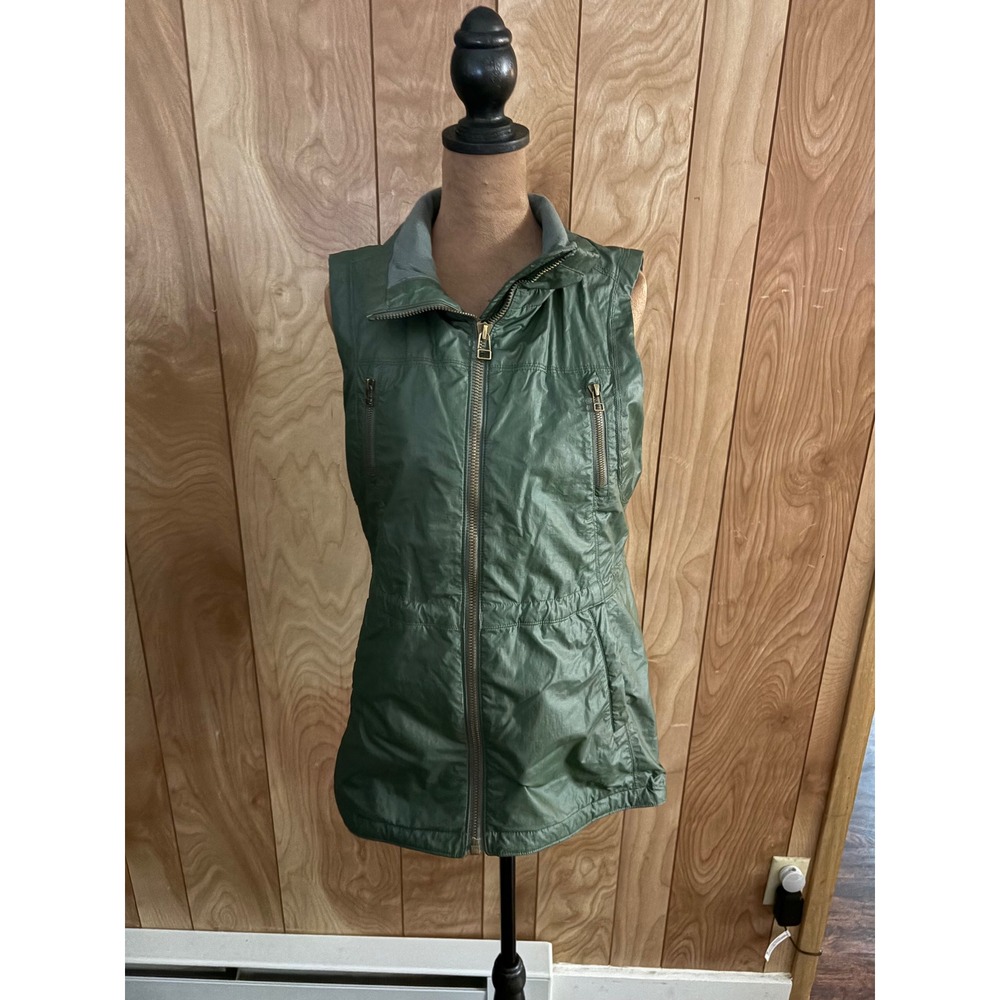 Athleta Womens‎ Green Waxed Utility Vest Full Zip Pockets Small